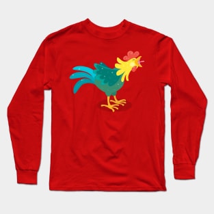 Cute crowing rooster cartoon illustration Long Sleeve T-Shirt